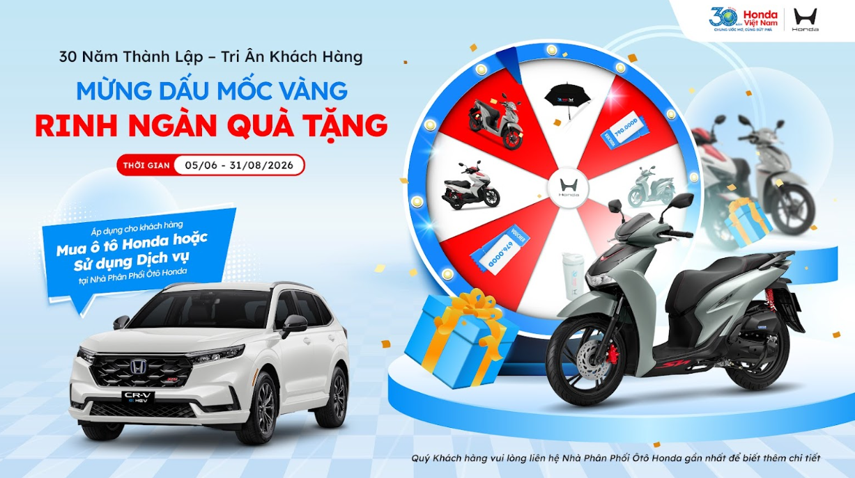 Banner chương trình Mừng dấu mốc vàng – Rinh ngàn quà tặng của Honda Việt Nam